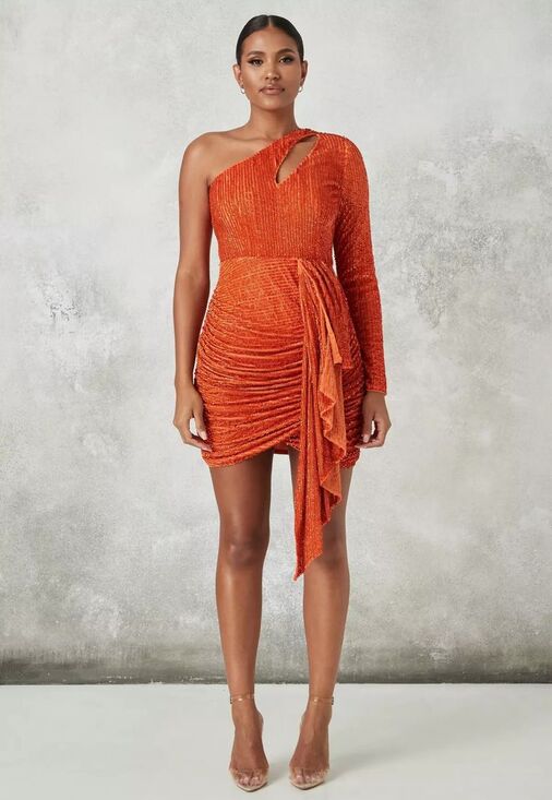 Peace Love Dresses & Skirts - Peace + Love NWT Sequins Embellished Cut Out Draped Mini Dress in Orange Size 8